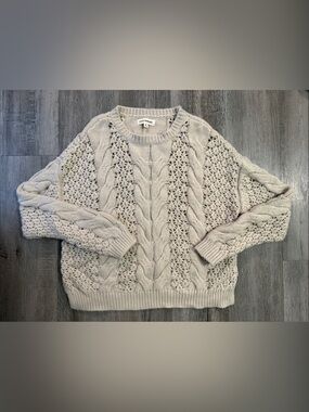Lucky Brand Cream Cable & Openwork Crew Sweater